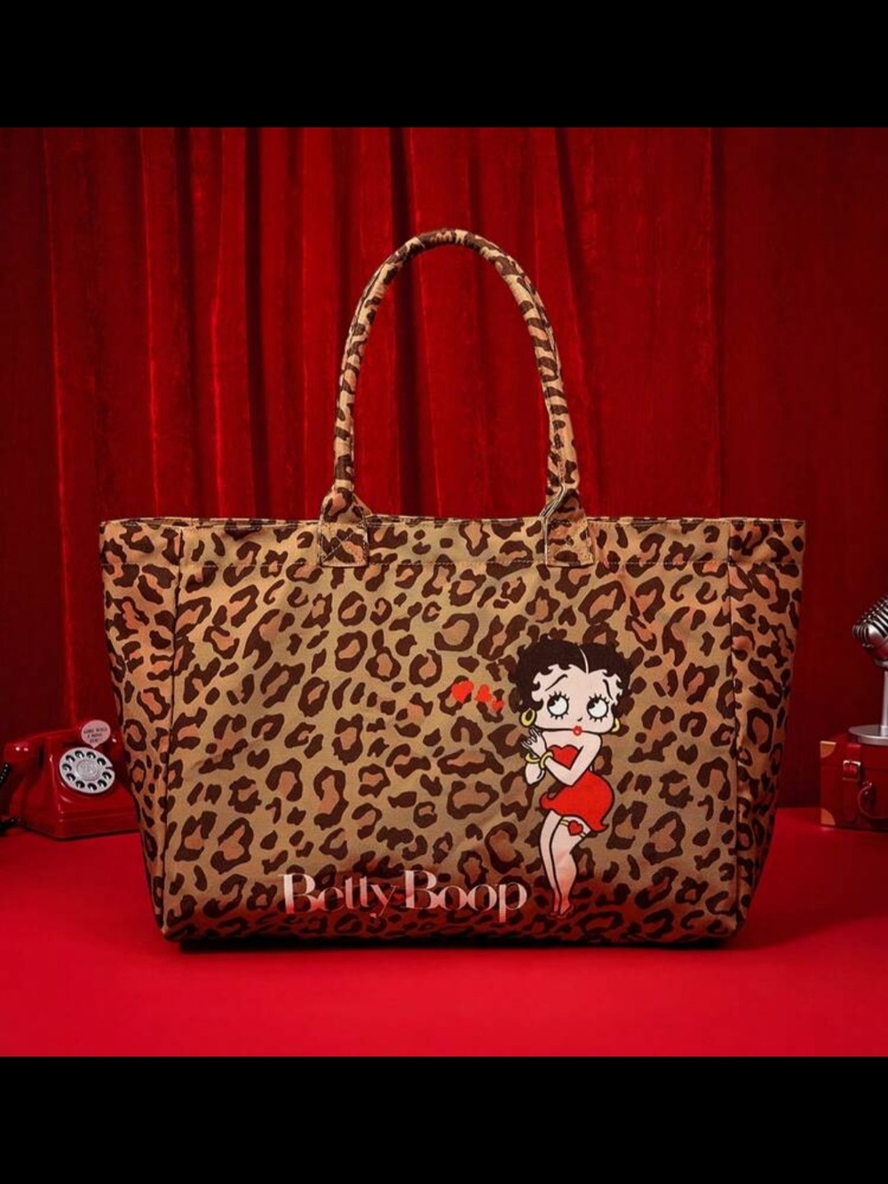 Betty Boop Leopard Print Fabric Tote Bag in Brown - Picture 2 of 5